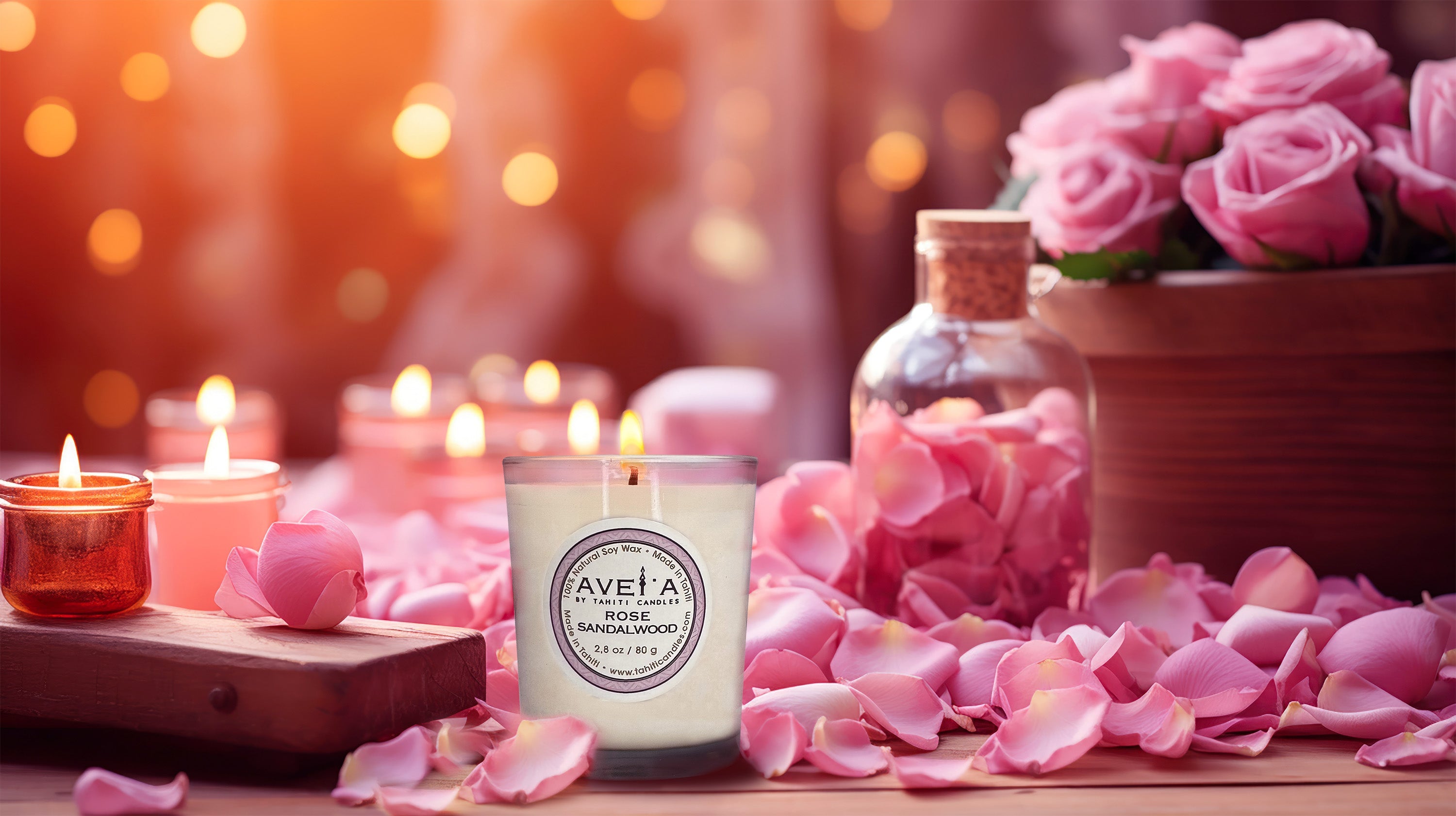 Collection un jardin à Tahiti, bougie parfumée 80g, pot en verre transparent