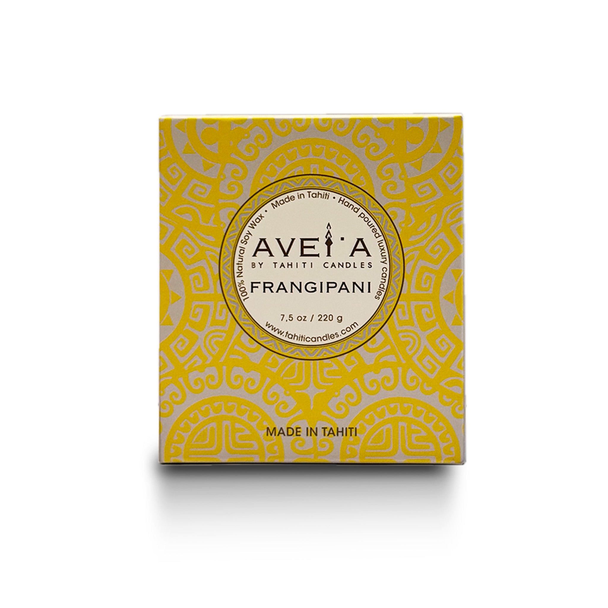 Boîte bougie Frangipani 220g vue de face