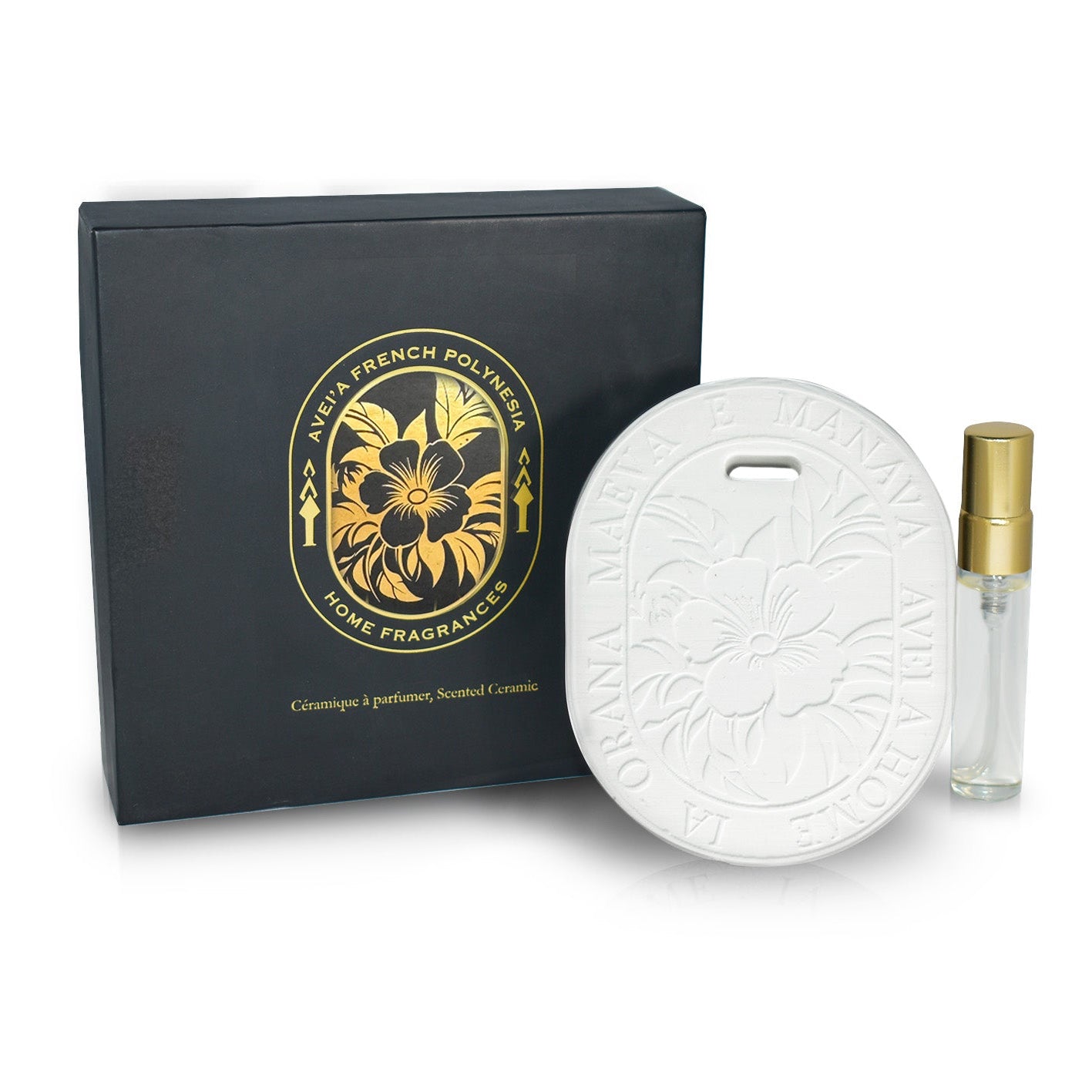 Céramique à parfumer Tiare avec boîte et vaporisateur - Galet diffuseur
