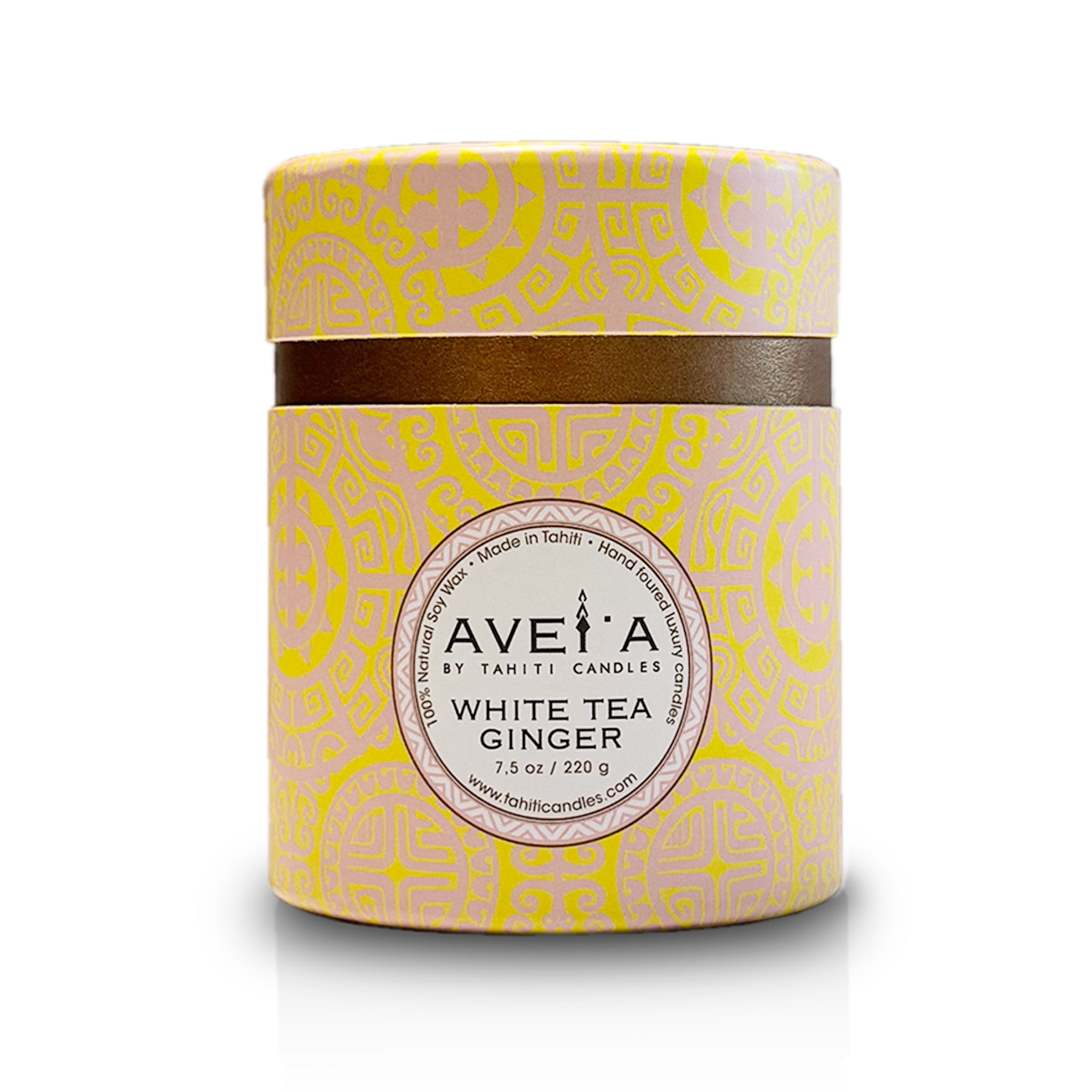 Boîte bougie White Tea Ginger 220g vue de face