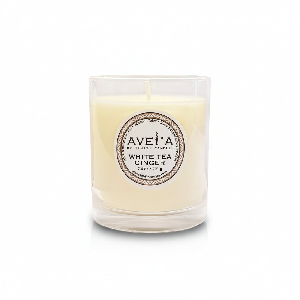Bougie White Tea Ginger 220g en pot blanc