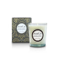 Bougie parfumée Tahiti Candles au bois de santal dans un pot en verre avec sa boîte décorée de motifs polynésiens