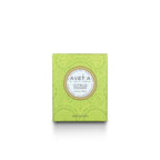 Boîte de bougie parfumée Tahiti Candles Citrus Cedar avec motifs polynésiens verts, cire naturelle 80g