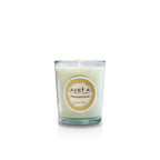 Bougie parfumée Tahiti Candles au frangipanier dans un pot en verre blanc de 80g avec mèche en coton naturel