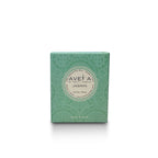 Boîte de bougie Tahiti Candles parfum Jasmin 80g avec emballage vert orné de motifs polynésiens traditionnels