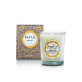 Bougie parfumée Tahiti Candles Orange Santal 80g en pot de verre avec sa boîte décorative aux motifs polynésiens