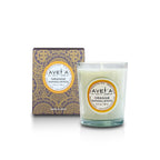 Bougie parfumée Tahiti Candles Orange Santal 80g en pot de verre avec sa boîte décorative aux motifs polynésiens