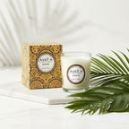 Bougie parfumée Tahiti Candles Enata 80g en cire naturelle avec boîte décorée de motifs polynésiens