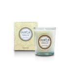 Bougie parfumée Tahiti Candles Vanilla 80g en cire naturelle dans un pot en verre avec sa boîte décorée