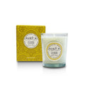 Bougie parfumée Tahiti Candles Ylang Ylang 80g en cire végétale dans un pot en verre avec sa boîte jaune décorée